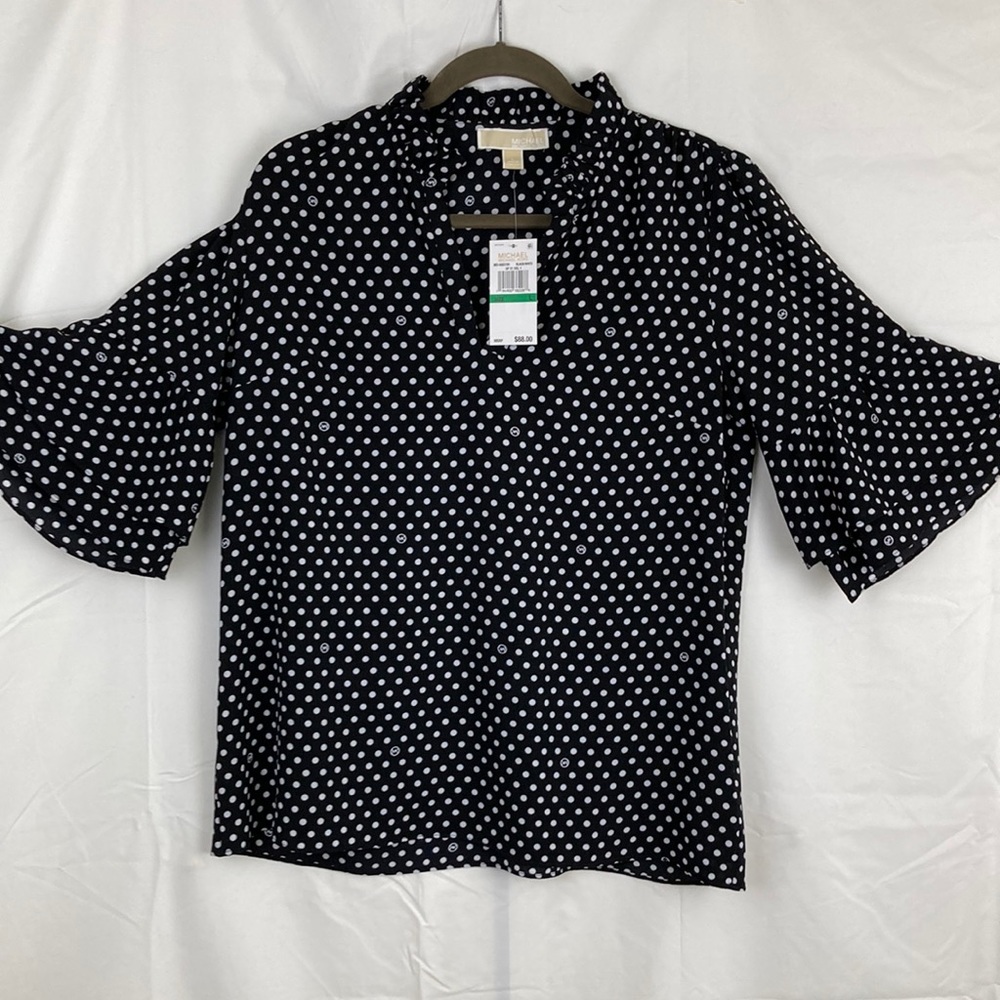 Michael Kors Polka Dot Blouse Black White NWT